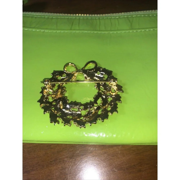 ART BLUE COLOR STONES CHRISTMAS BROOCH GOLD TONE - Picture 3 of 4